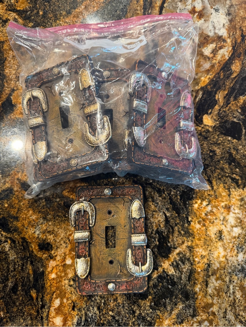 Rustic Western Buckle Light Switch Plate - Brown with Silver Accents